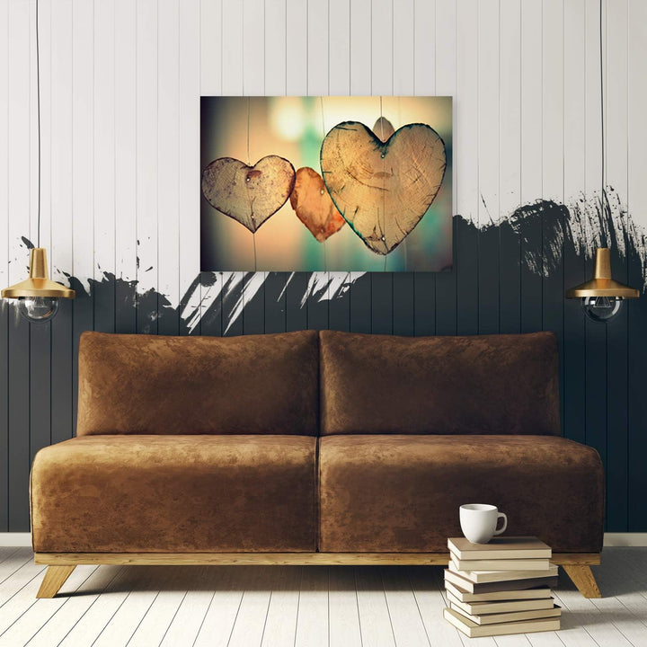 Feeby Vlies Leinwandbild Herzen Aus Holz 80x60 cm Wand Bild Kunstdruck Deko Wohnzimmer Wohnungs Deko