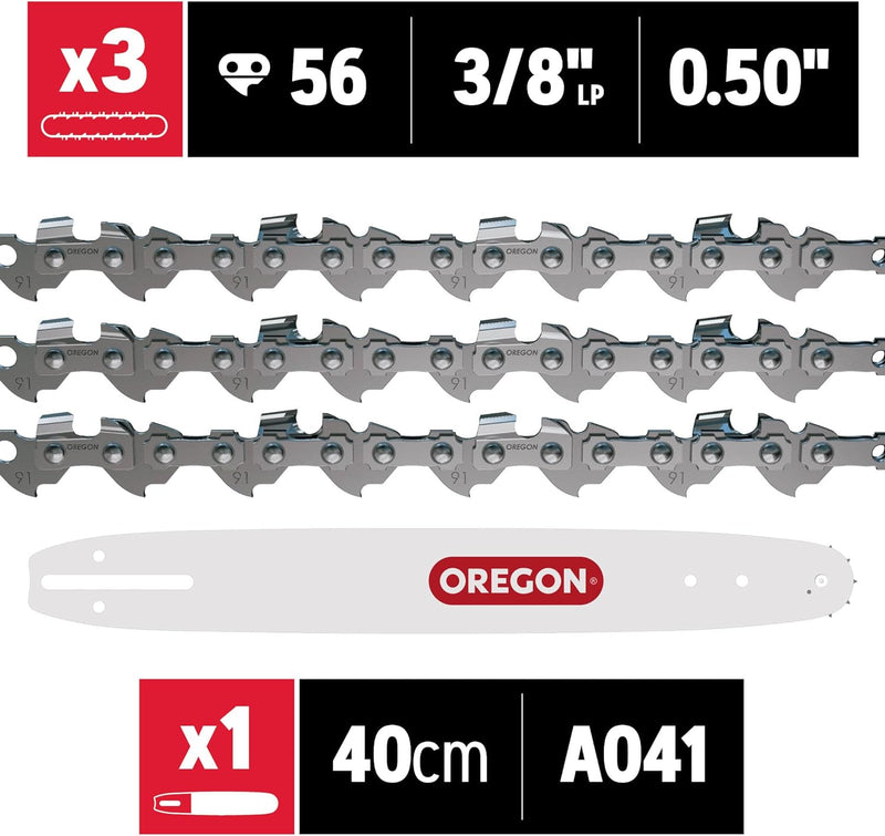 Oregon 3er-Pack 3/8" LP Sägenkette für 40 cm Schiene - 56 Antriebsglieder, 1.3mm-rückschlagsarme Ket