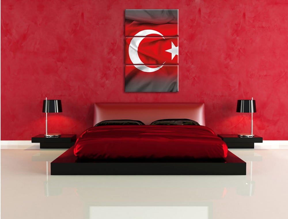 Pixxprint Flagge der Türkei schwarz/weiss als Leinwandbild/Grösse: 3 Teilig (120x80 cm) cm/Wandbild/