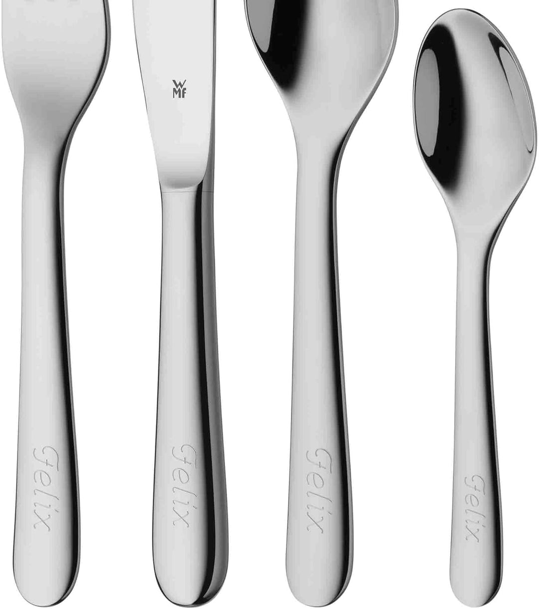 WMF Kinderbesteck Set Gravurbesteck, 4-teilig, Kinderbesteck Edelstahl, Besteck Kinder ab 3 Jahre, C