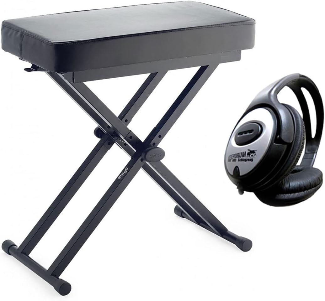 Stagg KEB-A60 Klavierbank Keyboard Hocker Sitzbank + keepdrum Kopfhörer