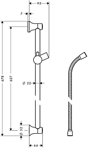 hansgrohe Unica'Classic Duschstange 0,65m, Chrom Brauseschlauch 1,60m Chrom, Brauseschlauch 1,60m Ch