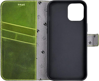 Suncase Book-Style Hülle kompatibel mit iPhone 12 Pro Max (6.7") Leder Tasche (Slim-Fit) Lederhülle