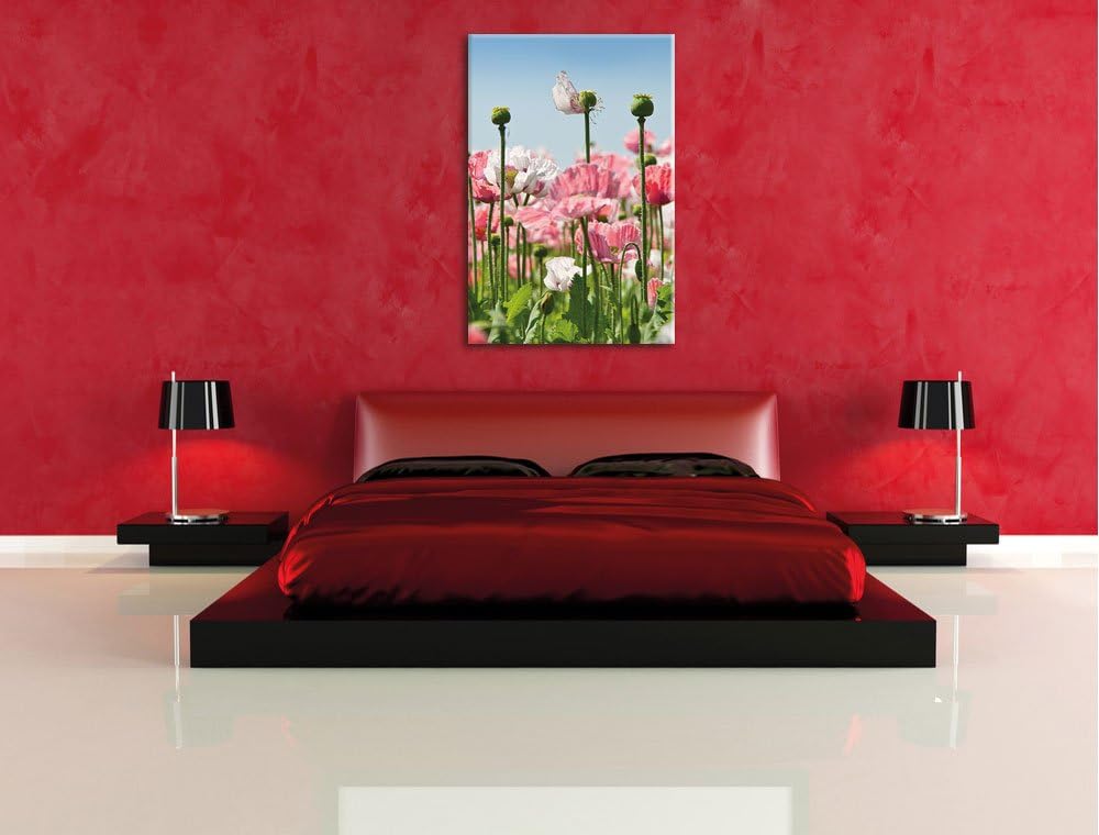 Blumenwiese Mohnblumen, Format: 100x70 auf Leinwand, XXL riesige Bilder fertig gerahmt mit Keilrahme