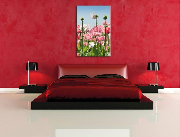 Blumenwiese Mohnblumen, Format: 100x70 auf Leinwand, XXL riesige Bilder fertig gerahmt mit Keilrahme