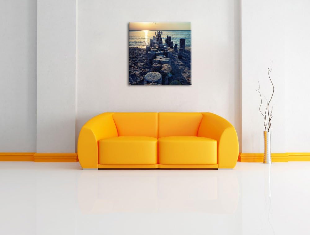 Baumstümpfe am Meer, Format: 70x70 auf Leinwand, XXL riesige Bilder fertig gerahmt mit Keilrahmen, K