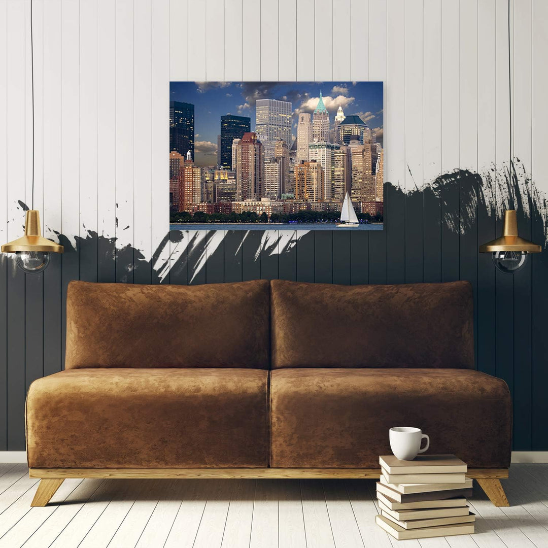Feeby Bild auf Leinwand Architektur Kunstdruck modern Manhattan Braun 80x60 cm Leinwandbild 80x60 cm