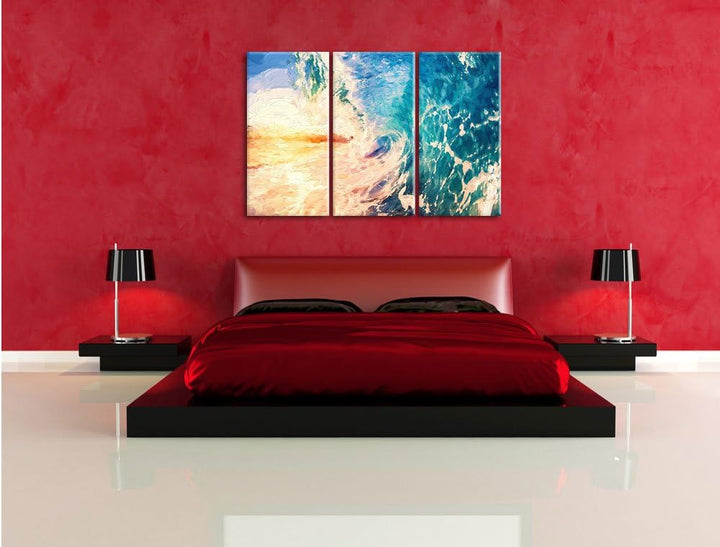 Pixxprint Riesen Welle bei Sonnenaufgang als Leinwandbild/Grösse: 3 Teilig (120x80) cm/Wandbild/Kuns