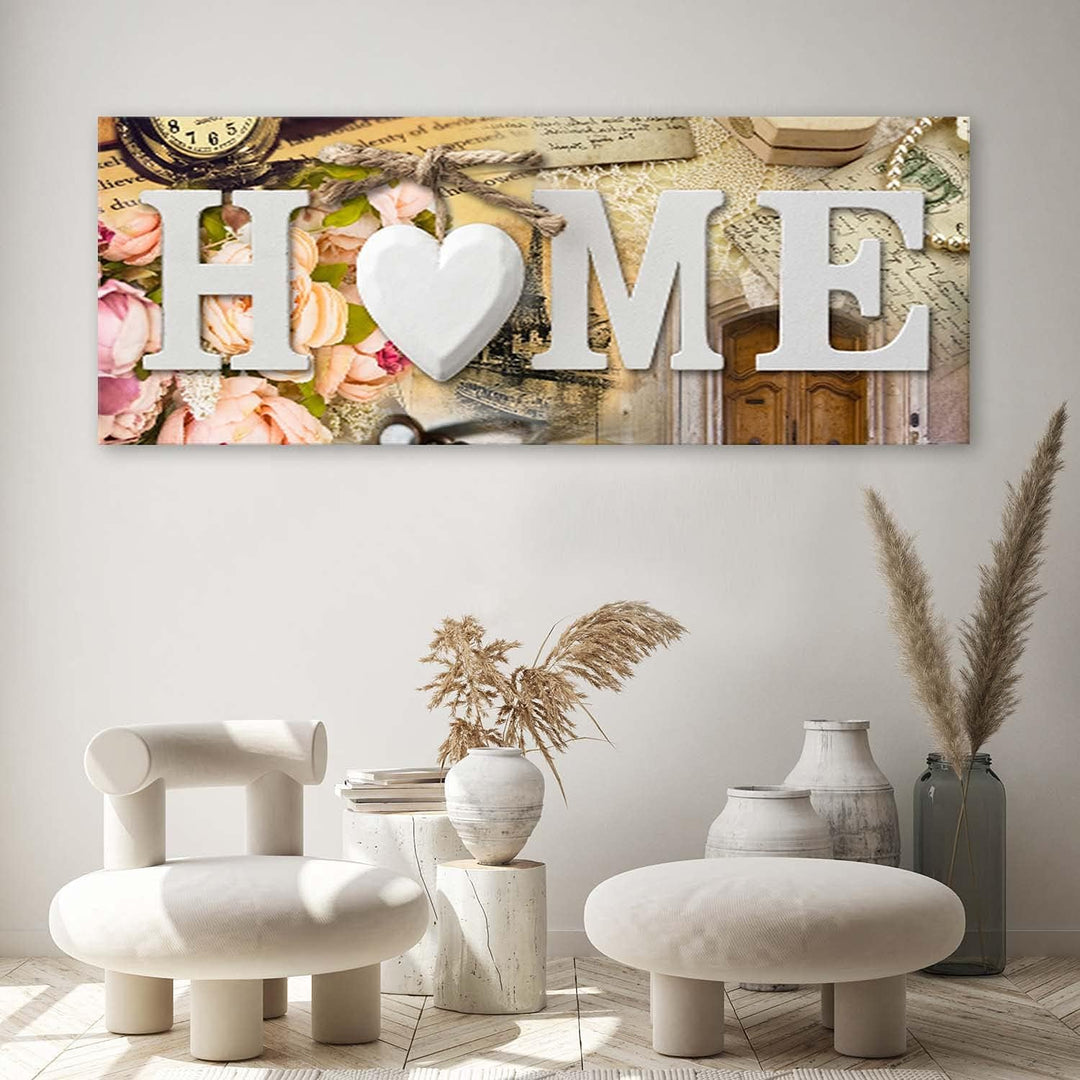 Wanddeko Home 100x40 cm Kunst modern Bilder Herz Wohnzimmer Schlafzimmer Beige Deko Paneel 100x40 cm