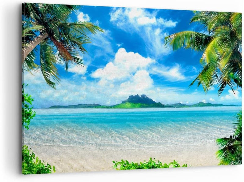 Bilder auf Leinwand 100x70cm Leinwandbild Strand Urlaub Insel Palme Gross Wanddeko Bild Schlafzimmer