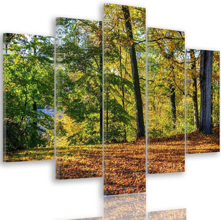 Wanddeko XXL Landschaft Leinwandbild 5 Teilig Herbst Wald Bäume bunt 100x70 cm Leinwandbild 100x70 c