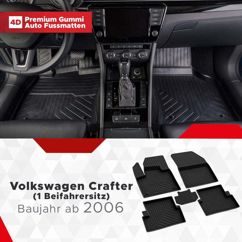 fussmattenprofi.com 4D Premium Gummi Auto Fussmatten Set Passend für Volkswagen Crafter (1 Beifahrer