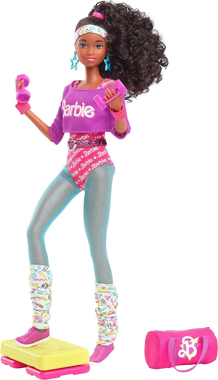 Barbie Rewind 80s Edition Workin' Out Puppe (29,2 cm Brünette) mit Bodysuit, Beinwärmer und Zubehör,