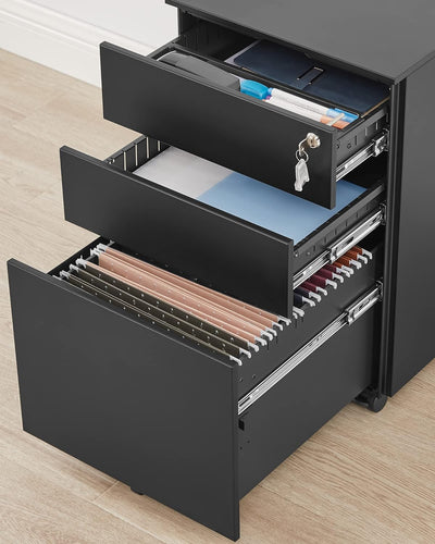 SONGMICS Rollcontainer, unter Schreibtisch, mit 3 Schublade, vormontiert, abschliessbarer Büroschran