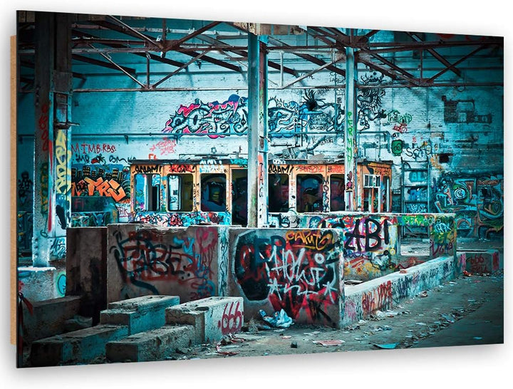 Feeby Wandbild XXL Graffiti Deko Kunst Bilder Architektur Blau 120x80 cm Deko Paneel 120x80 cm Blau_