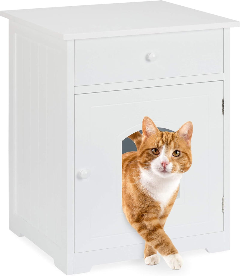 Relaxdays Katzenschrank mit Schublade, Katzenkommode Katzentoilette Holz, Katzenklo Schrank, HBT 63,