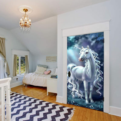 wandmotiv24 Türtapete schimmerndes Einhorn im Wald, Fantasy 90 x 200cm (B x H) - Dekorfolie selbstkl