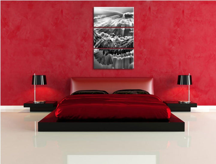 Pixxprint Adler über den Wolken / 3-Teilig/Gesamtmass 120cm Leinwandbild bespannt auf Holzrahmen/Wan