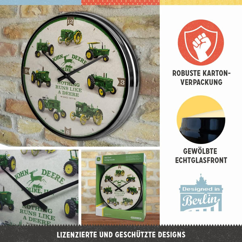 Nostalgic-Art Retro Wanduhr, Ø 31 cm, John Deere – Model Chart – Geschenk-Idee für Traktor-Fans, Gro