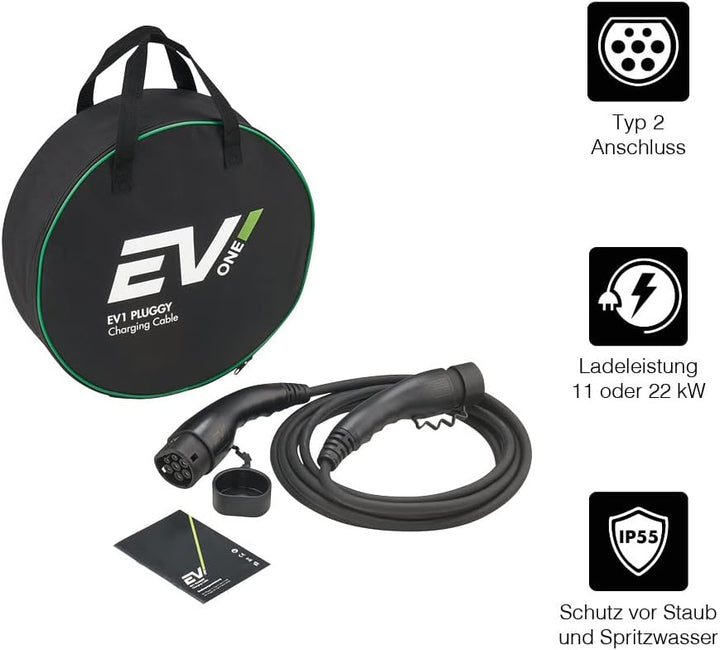EV1 Typ 2 Ladekabel Elektroauto 22kW 32A 7 Meter 3-phasig Kabel mit IP55 zum Laden für Hybrid & E-Au