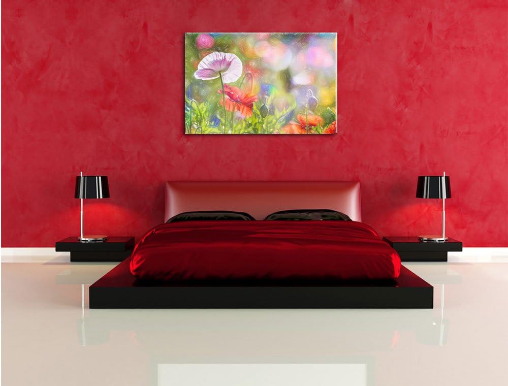 Pixxprint Kalifornischer Mohn im Frühling Kunst Buntstift Effekt, Format: 100x70 auf Leinwand, 100x7