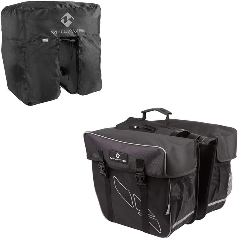 M-Wave Gepäckträgertasche Amsterdam Double, schwarz, 30 l Schwarz inkl. Regenhaube Single, Schwarz i