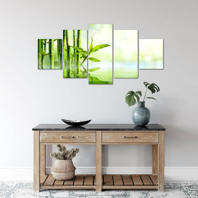 Runa Art Wandbilder Bambus 5 Teilig Bild auf Vlies Leinwand Deko Wohnzimmer Feng Shui Grün 024152a 1