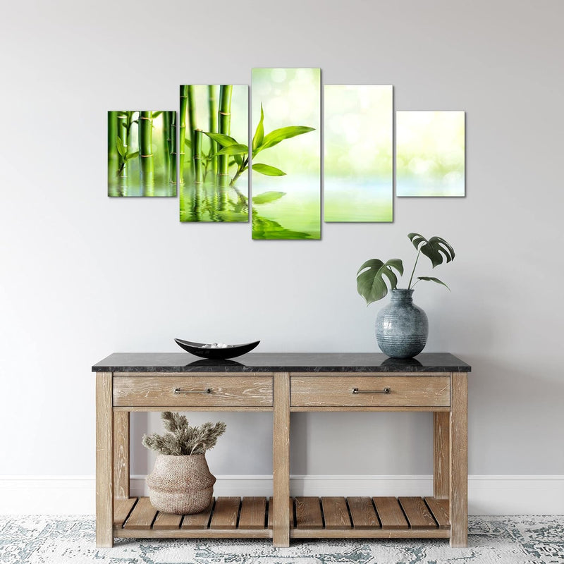 Runa Art Wandbilder Bambus 5 Teilig Bild auf Vlies Leinwand Deko Wohnzimmer Feng Shui Grün 024152a 1