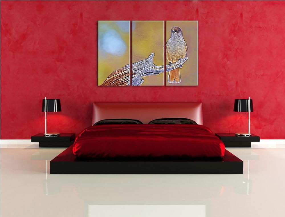 kleiner Vogel auf Ast NewArt 3-Teiler Leinwandbild 120x80 Bild auf Leinwand, XXL riesige Bilder fert