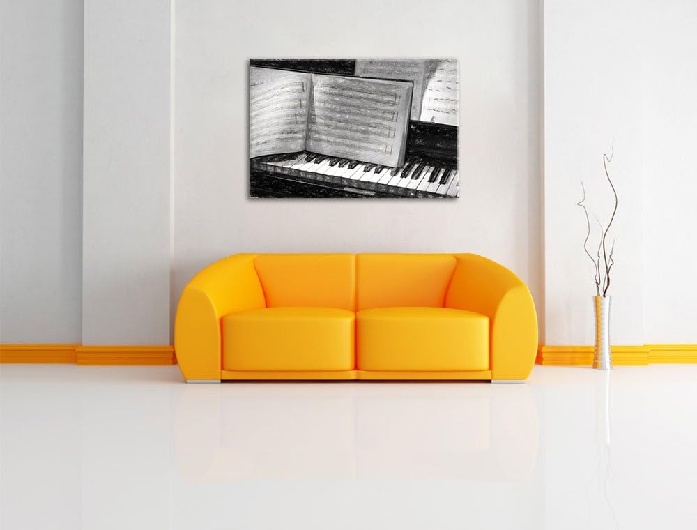Pixxprint Klavier und Notenblätter als Leinwandbild/Grösse: 100x70 cm/Wandbild/Kunstdruck/fertig bes