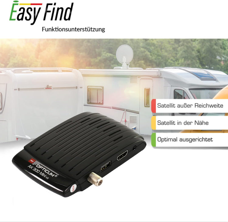 RED OPTICUM Camping Sat Anlagen Komplettset HD I Mobile Satelliten-Anlage mit Opticum AX 300 Mini V3