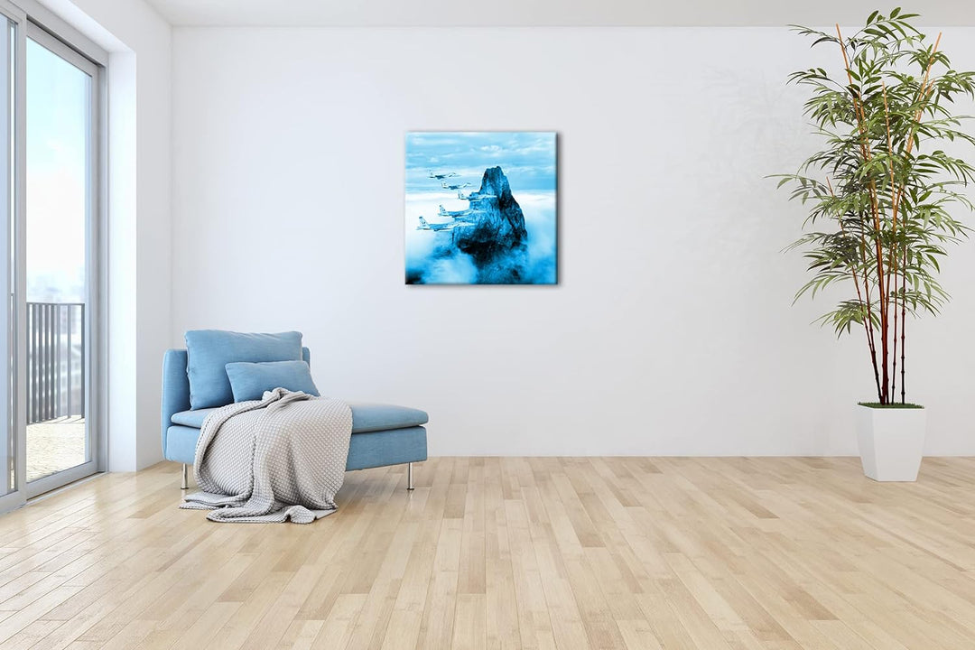 deyoli gewaltige Kampfjets im Einsatz Format: 70x70 Effekt: Monocrome Blau als Leinwandbild, Motiv f