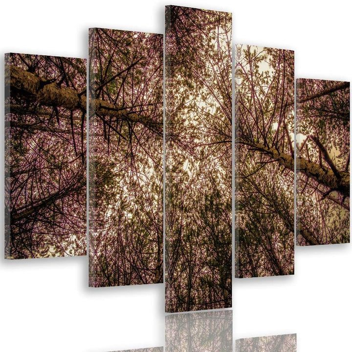 Feeby Wanddeko XXL Landschaft Leinwandbild 5 Teilig Natur Bäume Blätter rosa 250x120 cm Leinwandbild