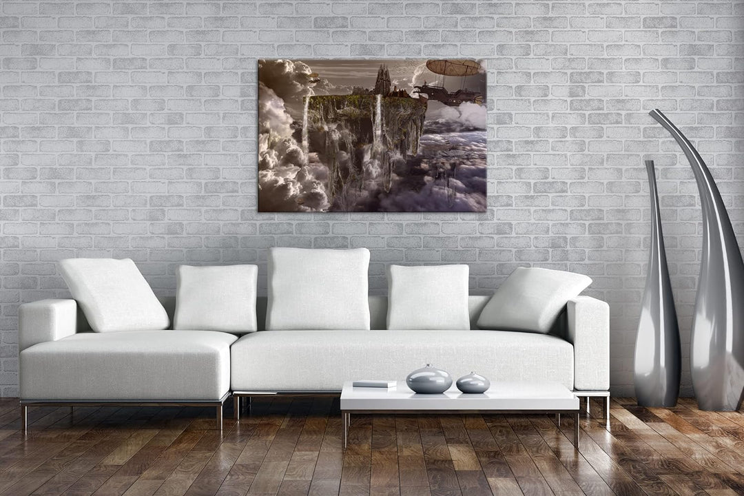 deyoli atemberaubende schwebende Stadt im Format: 80x60 als Leinwandbild, Motiv fertig gerahmt auf E