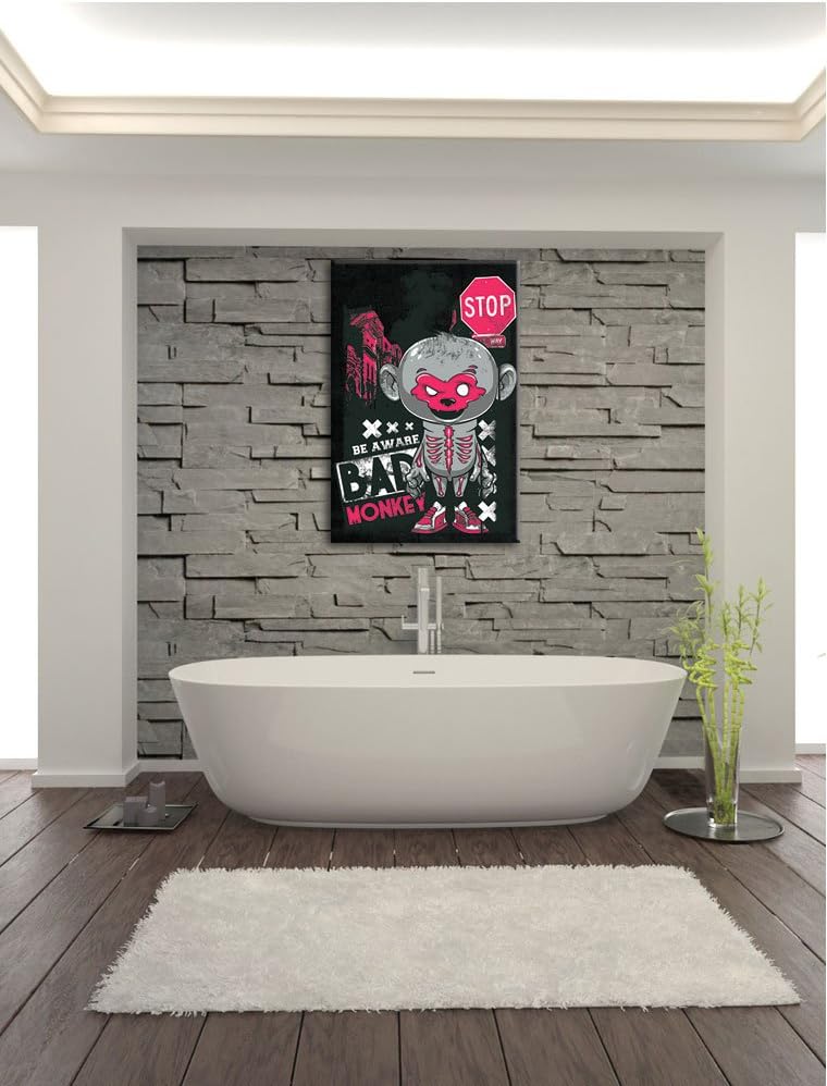Dark Bad monkey black Bild auf Leinwand, XXL riesige Bilder fertig gerahmt mit Keilrahmen, Kunstdruc