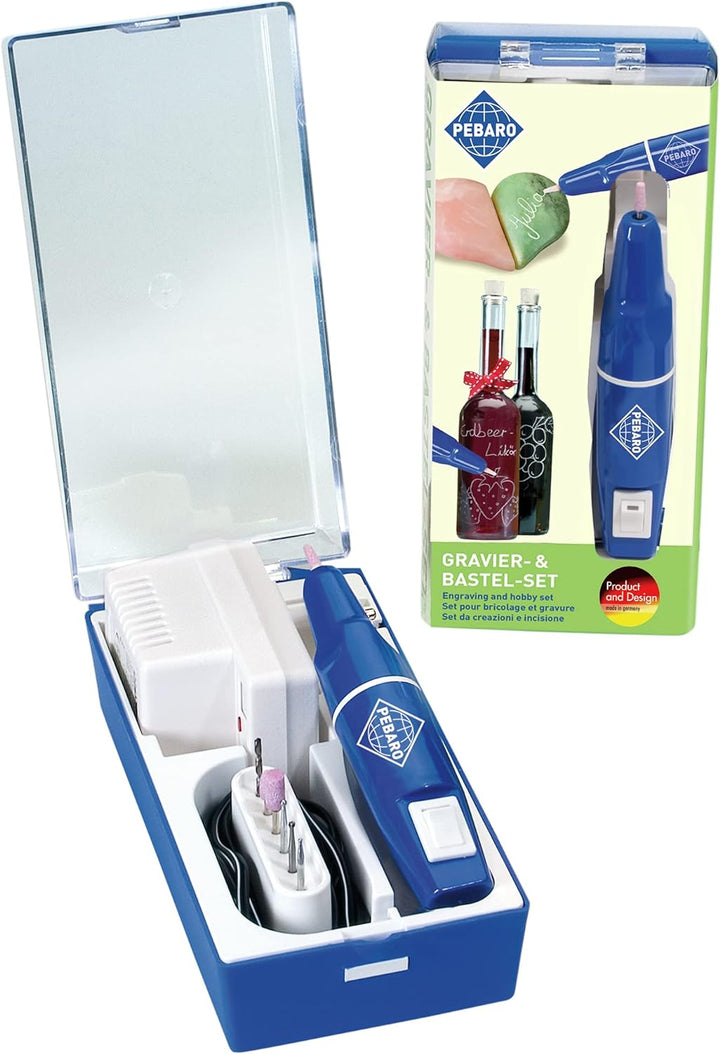 Pebaro 0207 Gravierset Graviergerät, 3 keramische Schleifstifte, 2 diamantierte Schleifstifte, 1 Boh