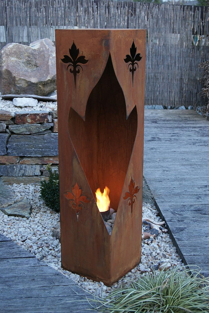 Feuersäule Lilie Edelrost Rost Metall Gartendeko Garten Stele Fackel Feuer Säule