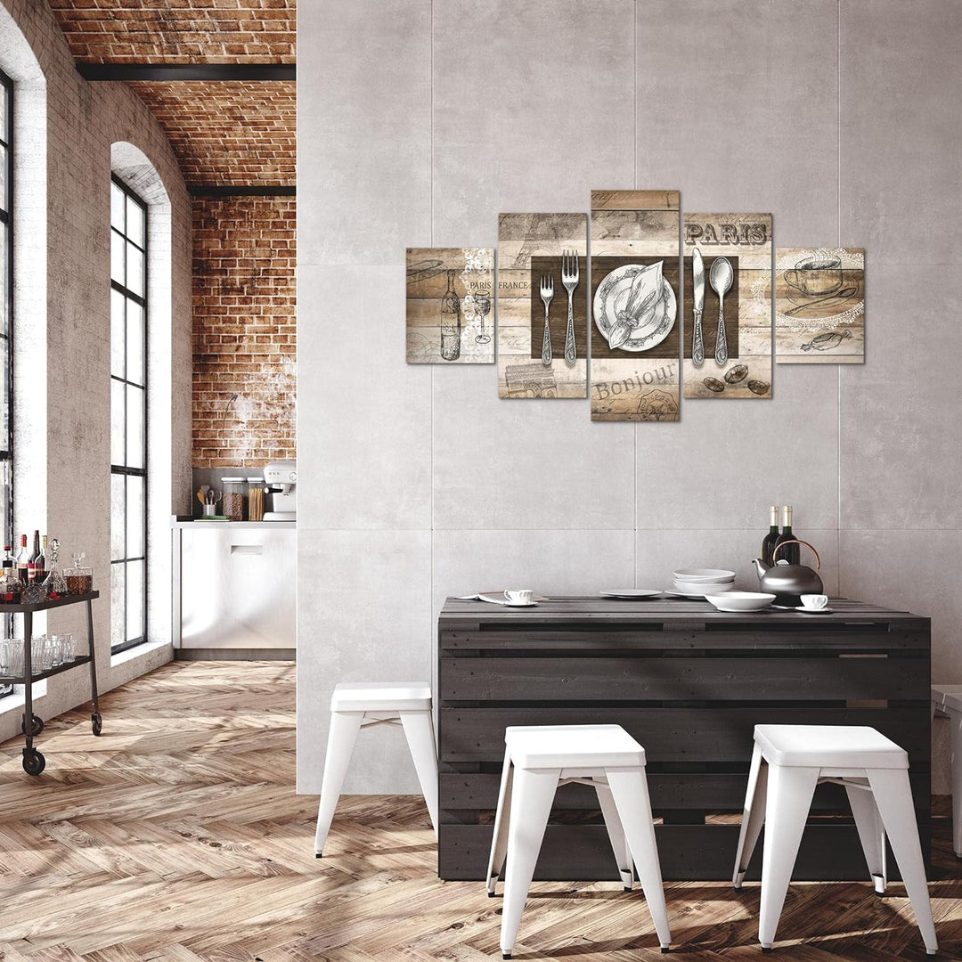 Runa Art Bild Esszimmer Küchenbilder Küche Abstrakt 5 Teilig Kaffee Beige Braun Wandbilder auf Vlies