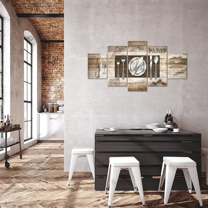 Runa Art Bild Esszimmer Küchenbilder Küche Abstrakt 5 Teilig Kaffee Beige Braun Wandbilder auf Vlies