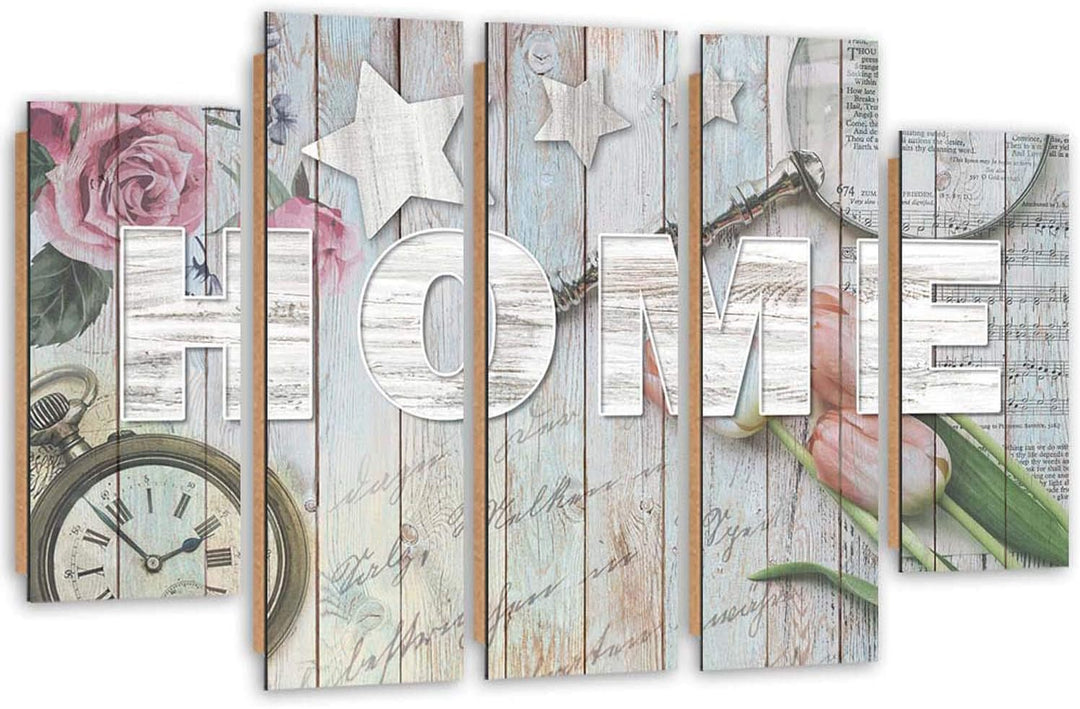 Feeby Wanddeko 5 Teile Haus 150x100 cm Bilder modern Rosen Tulpen Blumen Küche Beige Deko Paneel 150