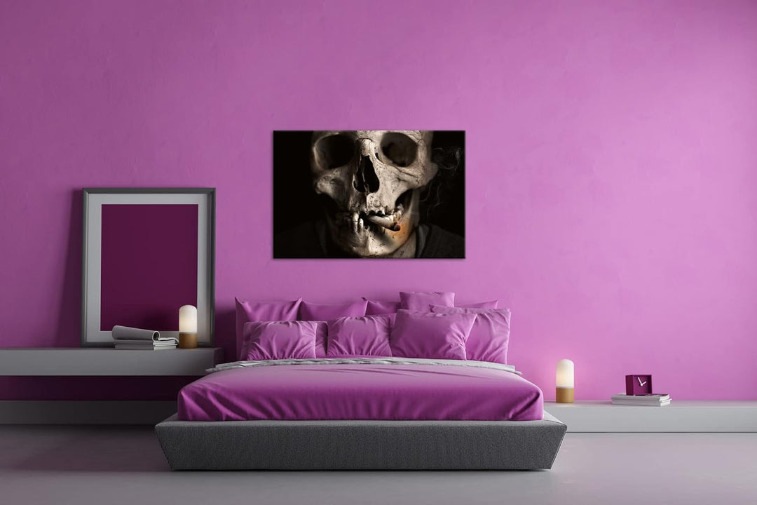 deyoli rauchender Schädel Format: 80x60 als Leinwandbild, Motiv fertig gerahmt auf Echtholzrahmen, H