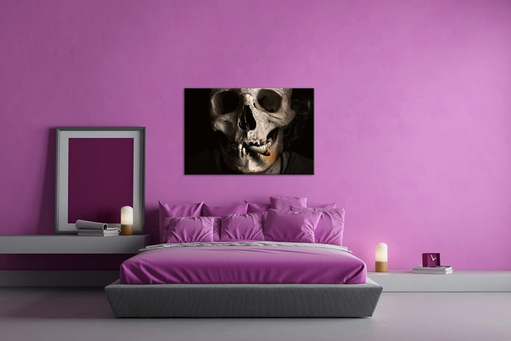 deyoli rauchender Schädel Format: 80x60 als Leinwandbild, Motiv fertig gerahmt auf Echtholzrahmen, H