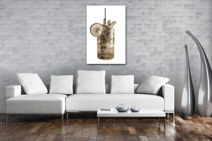 deyoli Cocktail Mojito Format: 80x60 Effekt: Sepia als Leinwand, Motiv fertig gerahmt auf Echtholzra