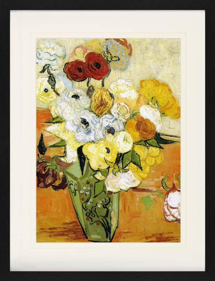 1art1 Vincent Van Gogh Poster Stillleben Mit Japanischer Vase, Rosen Und Anemonen, 1890 Gerahmtes Bi