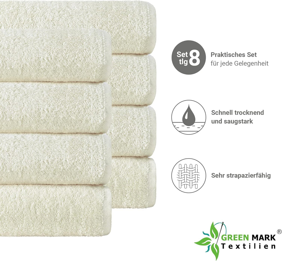NatureMark 8er Spar-Pack Frottier Handtücher, 50 x 100 cm, 100% Baumwolle (Natur weiss)