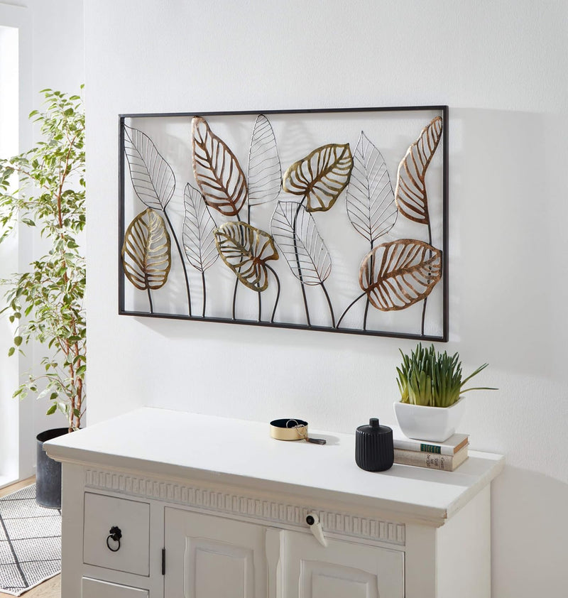 Metall-Bild "Blätter", 99x56 cm, Wandbild, Wandschmuck, Wandobjekt, Deko-Landschaft