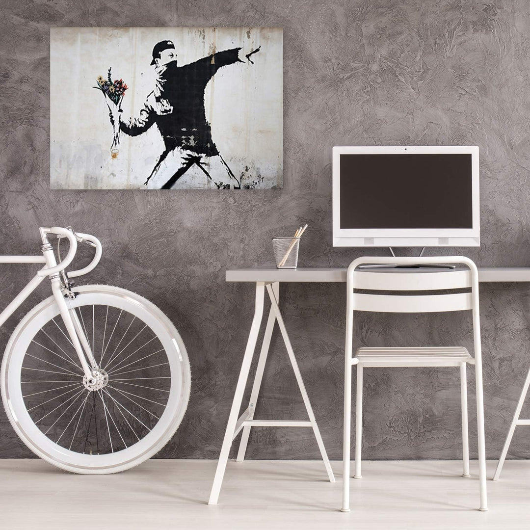 Feeby Wandbild Blumenwerfer Blumenkasten 60x40 cm Modern Deko Kunst Bilder Banksy Wandbild Graffiti