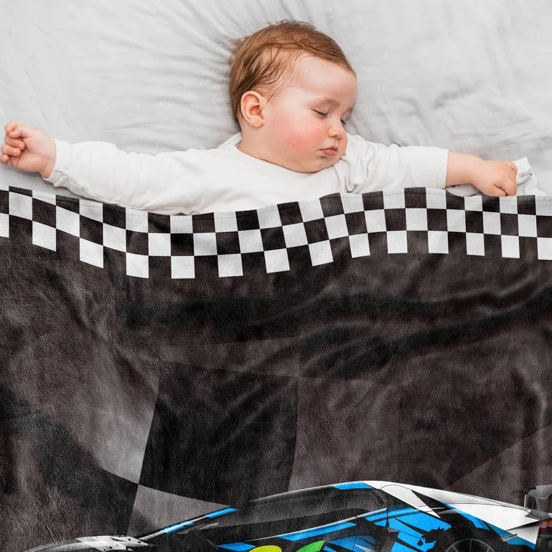 Auto Plüsch Baby Decke für Jungen, Schwarz Rennauto Decke für Kleinkinder Jungen, F-1 Rennauto Flane