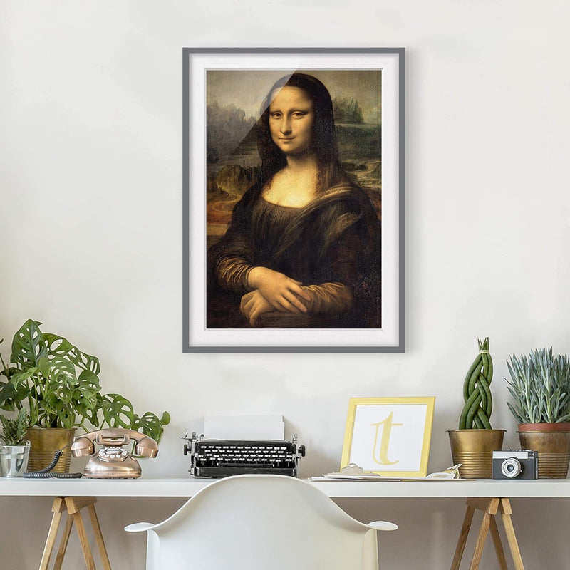 Bild mit Rahmen - Leonardo da Vinci - Mona Lisa - Rahmenfarbe Grau, 70 x 50 cm 70cm x 50cm Grau, 70c