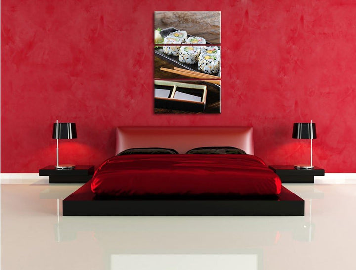 Pixxprint Delikate Inside Out Sushi Rollen als Leinwandbild | Grösse: 3 Teilig (120x80) | Wandbild|